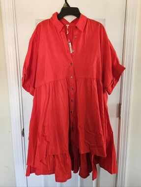 NWT Free People Oversized Red Mini Shirt Dress